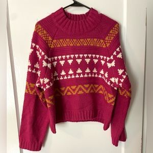 New Cropped Pink Thick Knitted Sweater Universal Thread Size Large Pink Magenta.